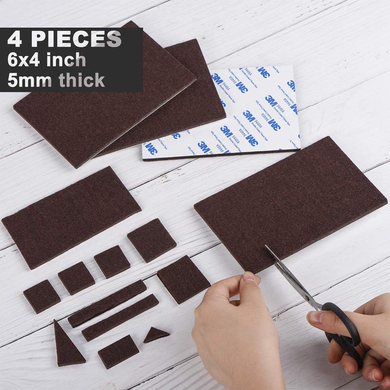 PremiFix Large Felt Furniture Pads 6" x 4" Set of 4 Cut Furniture Felt Pads Sheets Brown Self Adhesive Anti Scratch Heavy Duty 5mm Thick Floor Protector for Hardwood Floorfor Hardwood Floor - Image 5